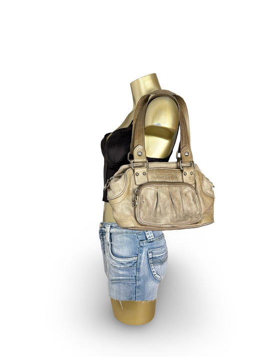 Beige real leather shoulder bag (30x20cm)