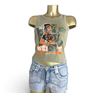 Khaki graphic cotton tank top (S)