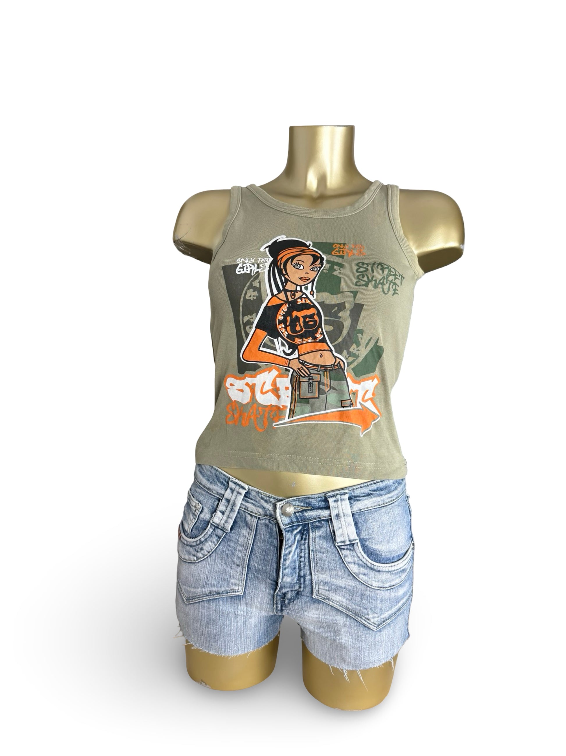 Khaki graphic cotton tank top (S)