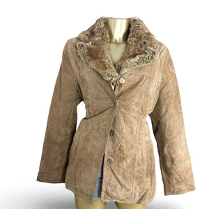 Beige real suede leather trench coat (XXL)