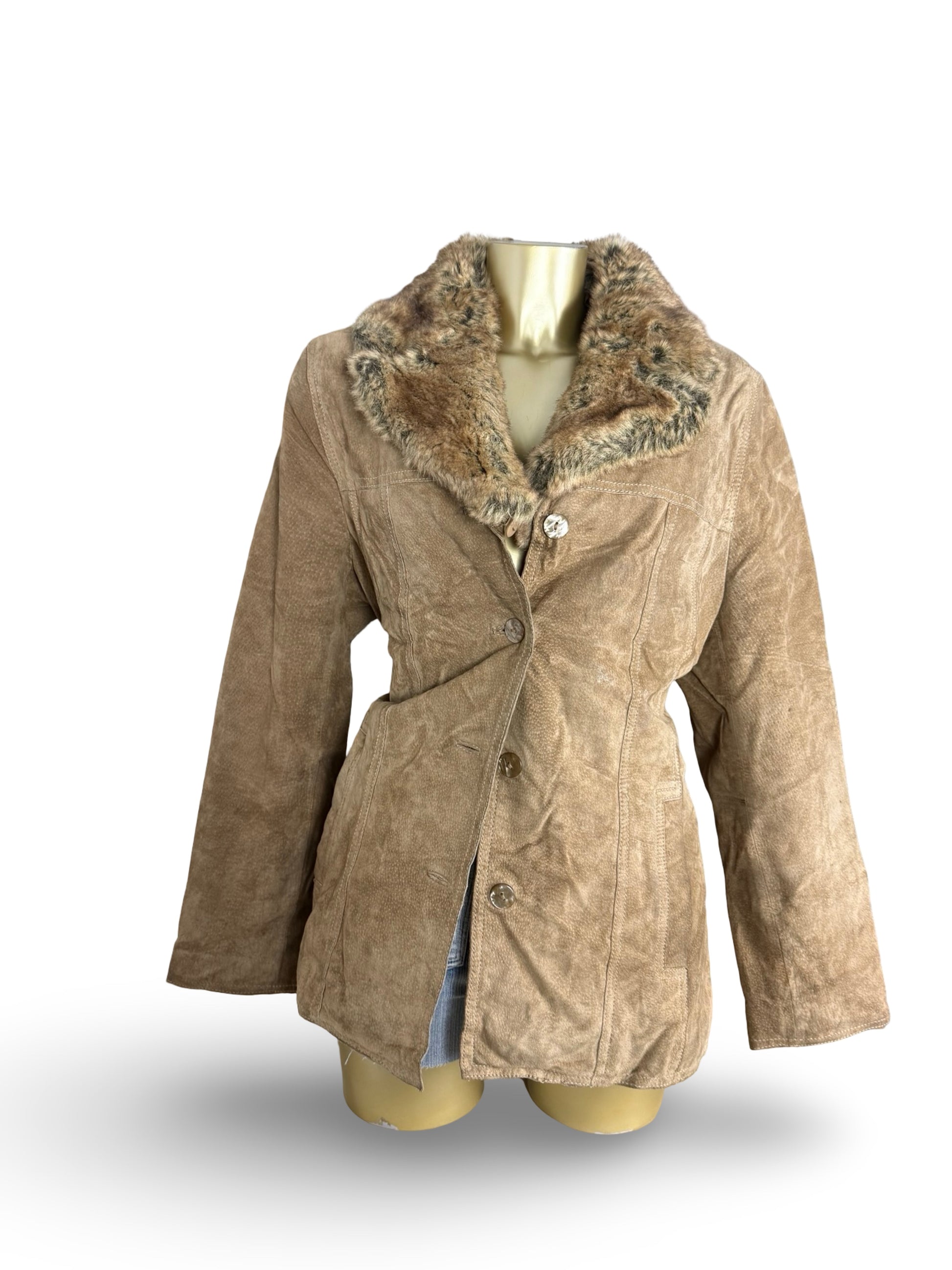 Beige real suede leather trench coat (XXL)