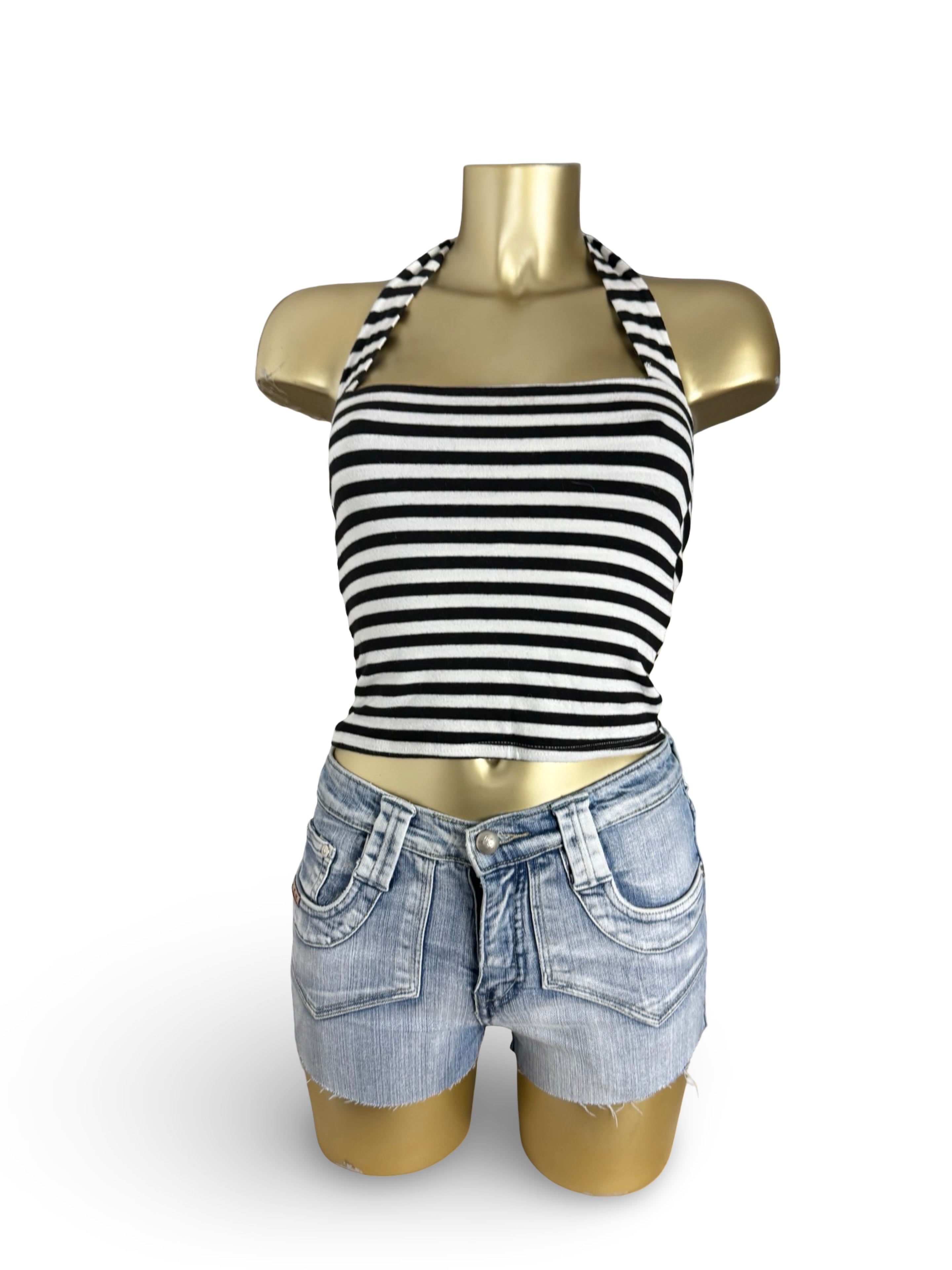 Black & white stretchy halter top (XS)