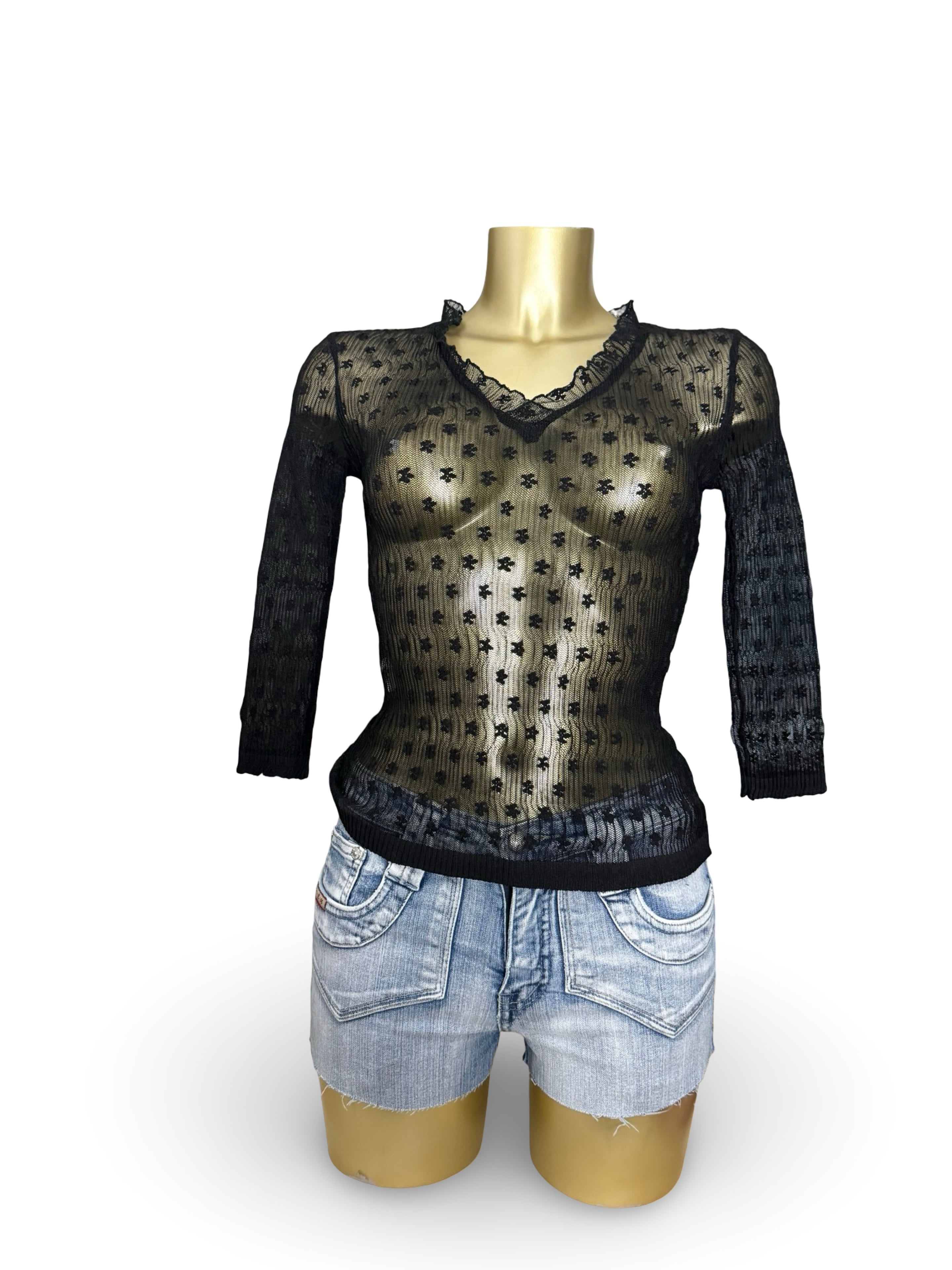 Black tight fit mesh long sleeves top (XS/S)