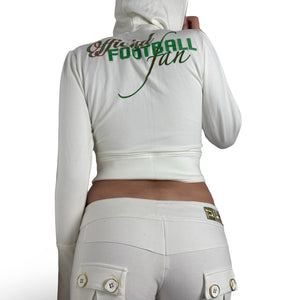White cotton zip up tight fit hoodie + capri pants set (S)
