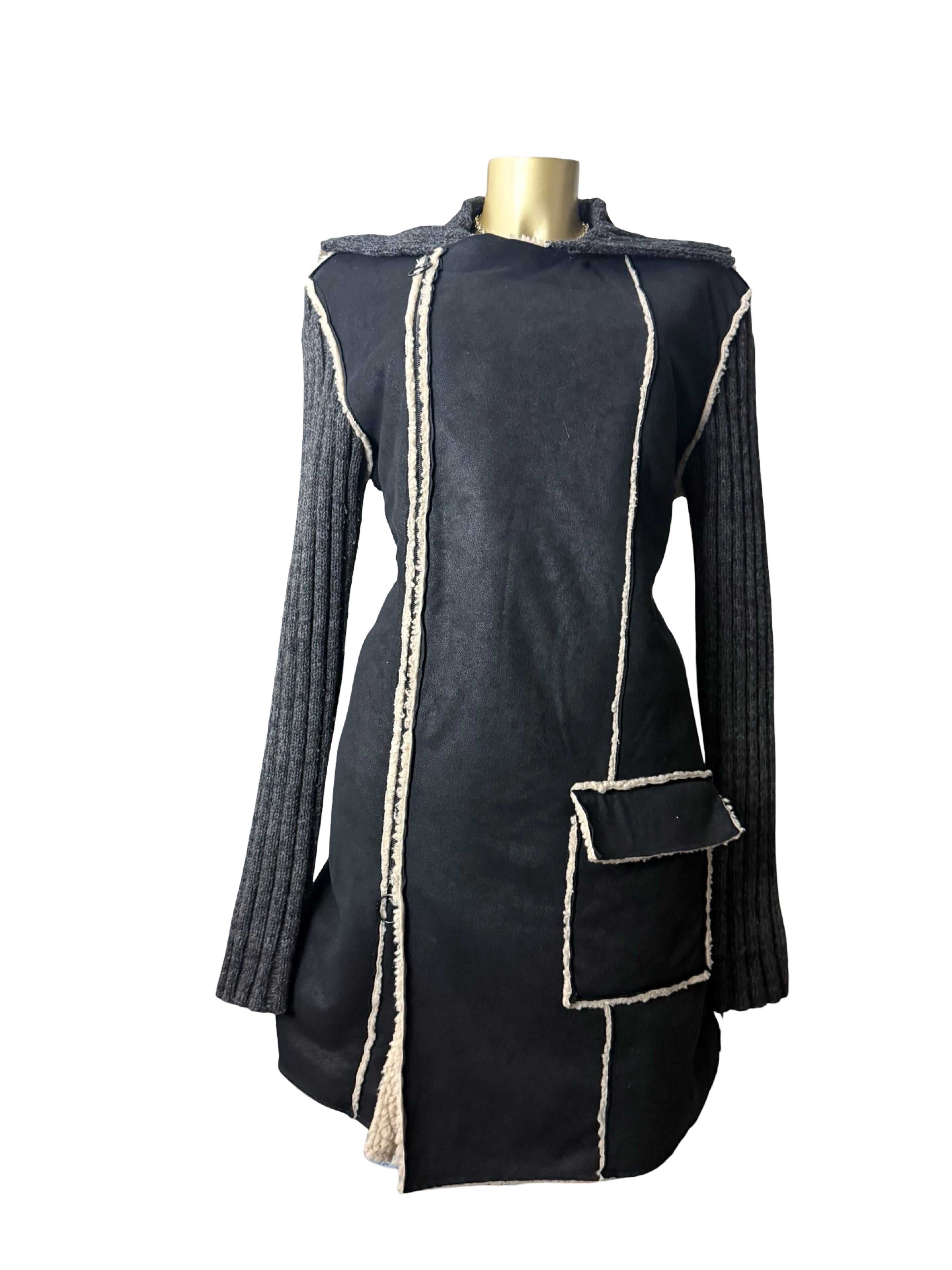 Grey bi fabric suede knit trench coat (M/L)
