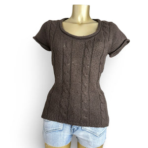 Brown knitted tee short sleeves jumper (S/M)