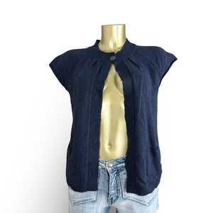 Navy wool short sleeves cardigan jumper (S/M)