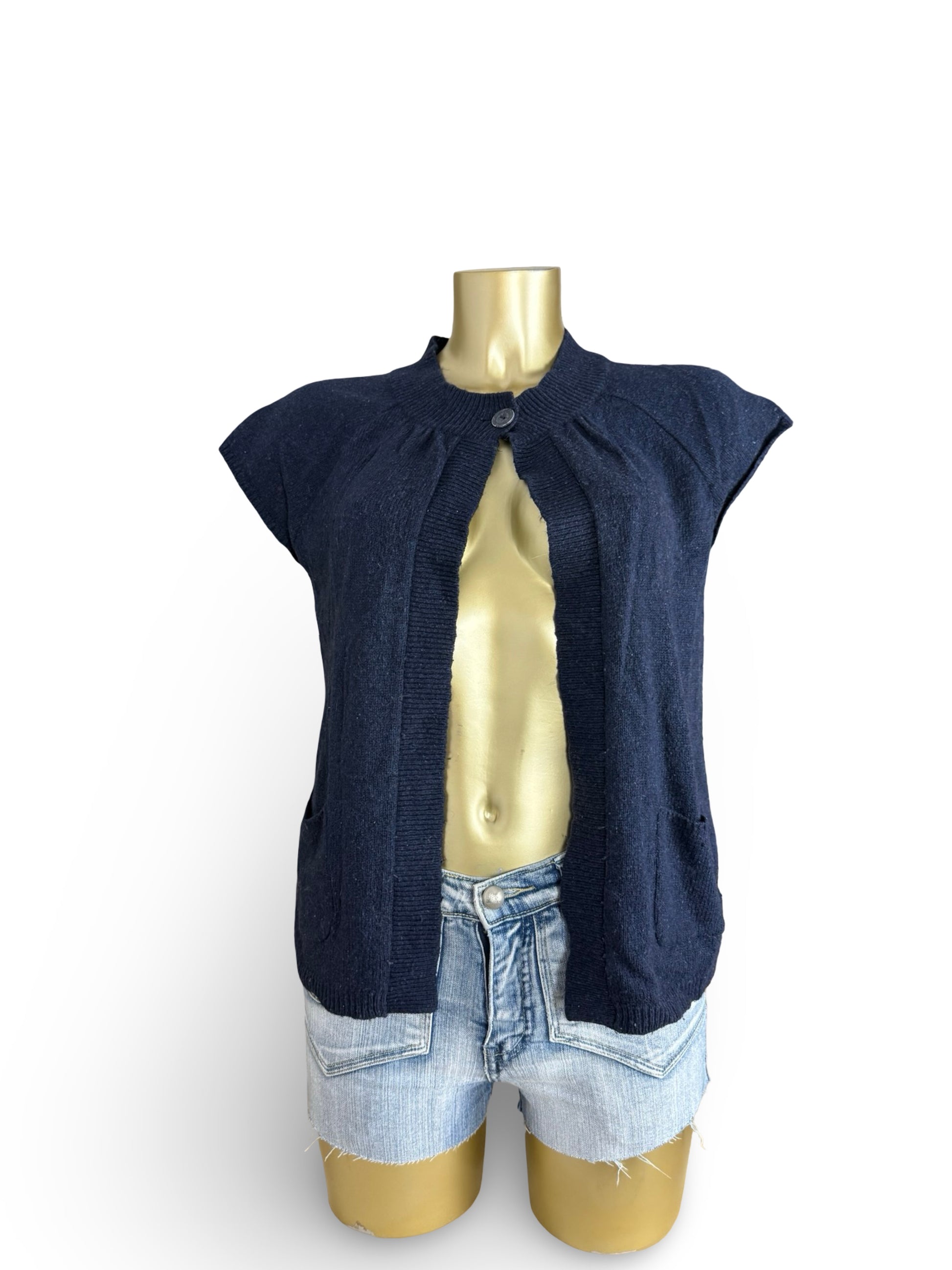 Navy wool short sleeves cardigan jumper (S/M)