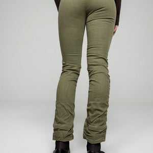 Khaki denim low rise ruched skinny pants (S)