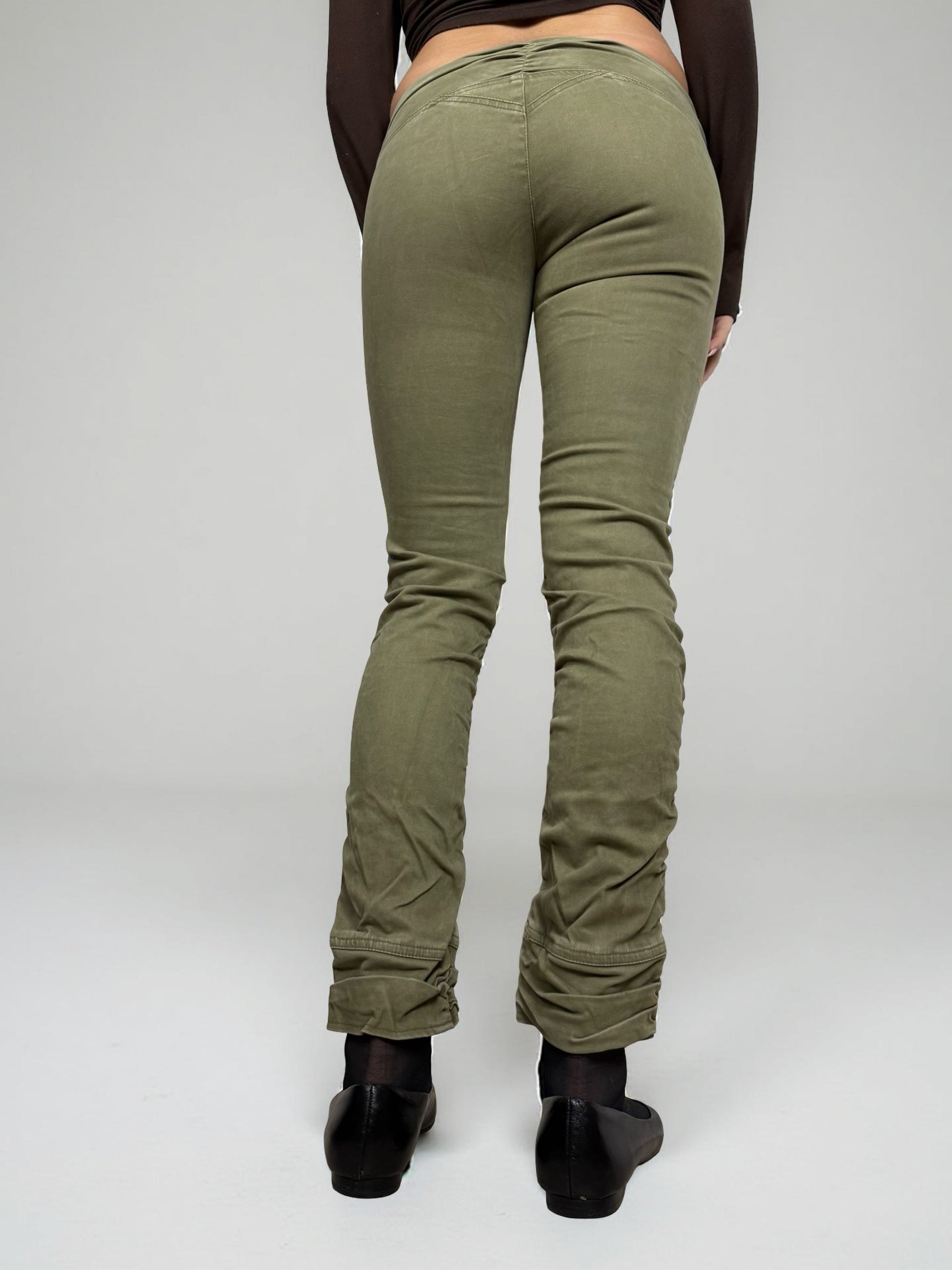 Khaki denim low rise ruched skinny pants (S)