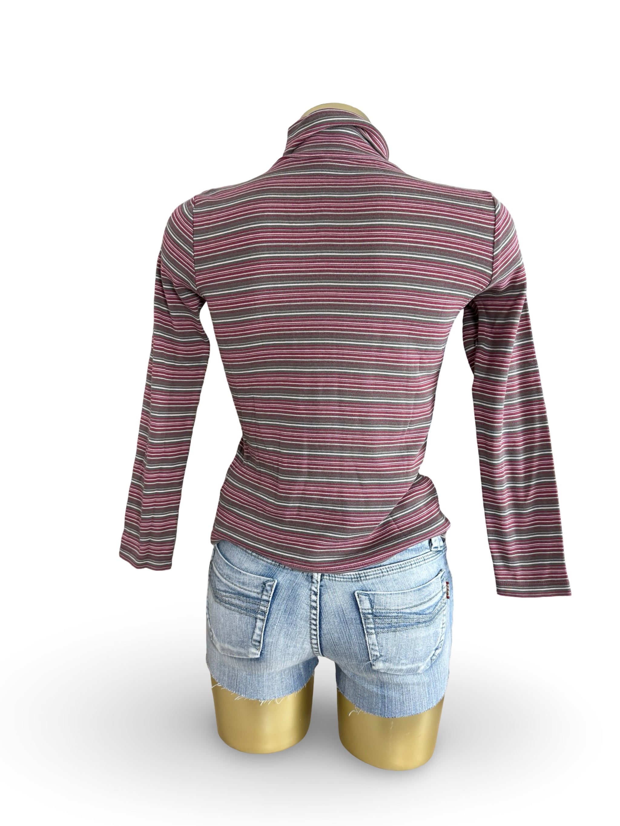 Pink & khaki striped 100% cotton long sleeves top (XS)