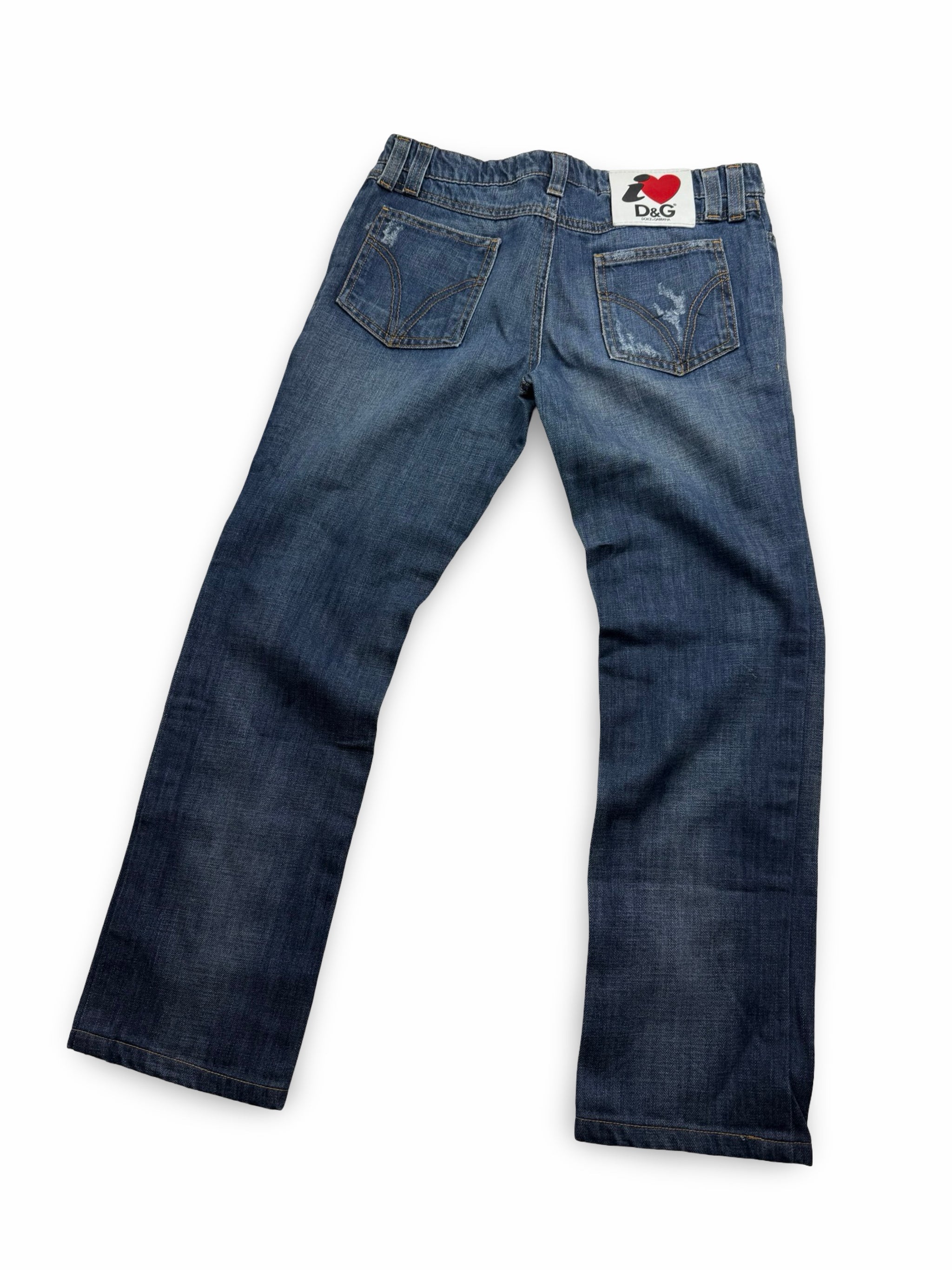 Blue denim low rise straight legs pants (S)