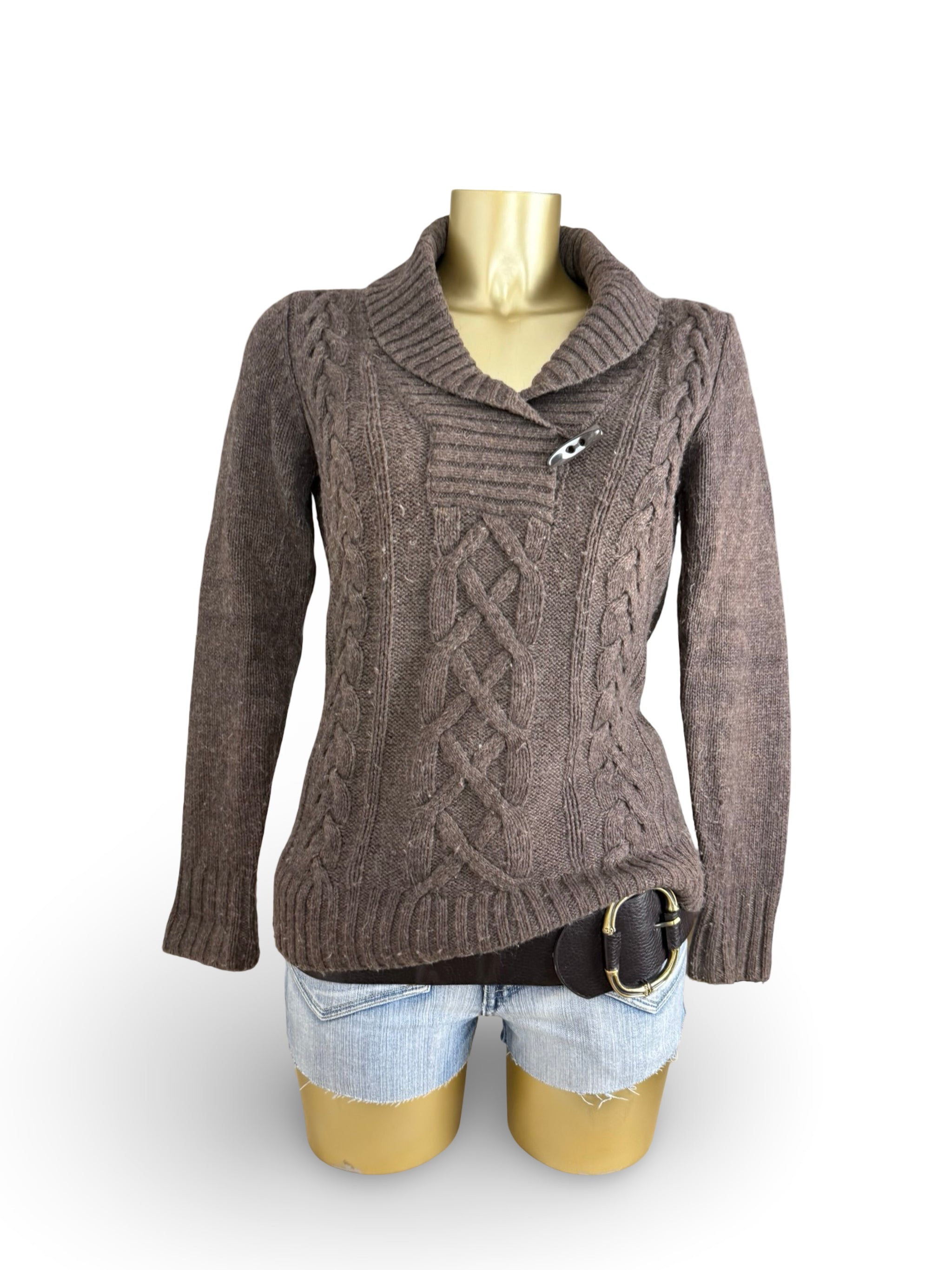 Brown polo neck wool jumper (S)