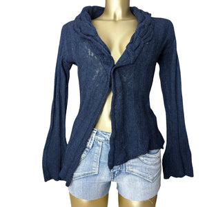 Navy mohair soft tight fit cardigan jumper (S)