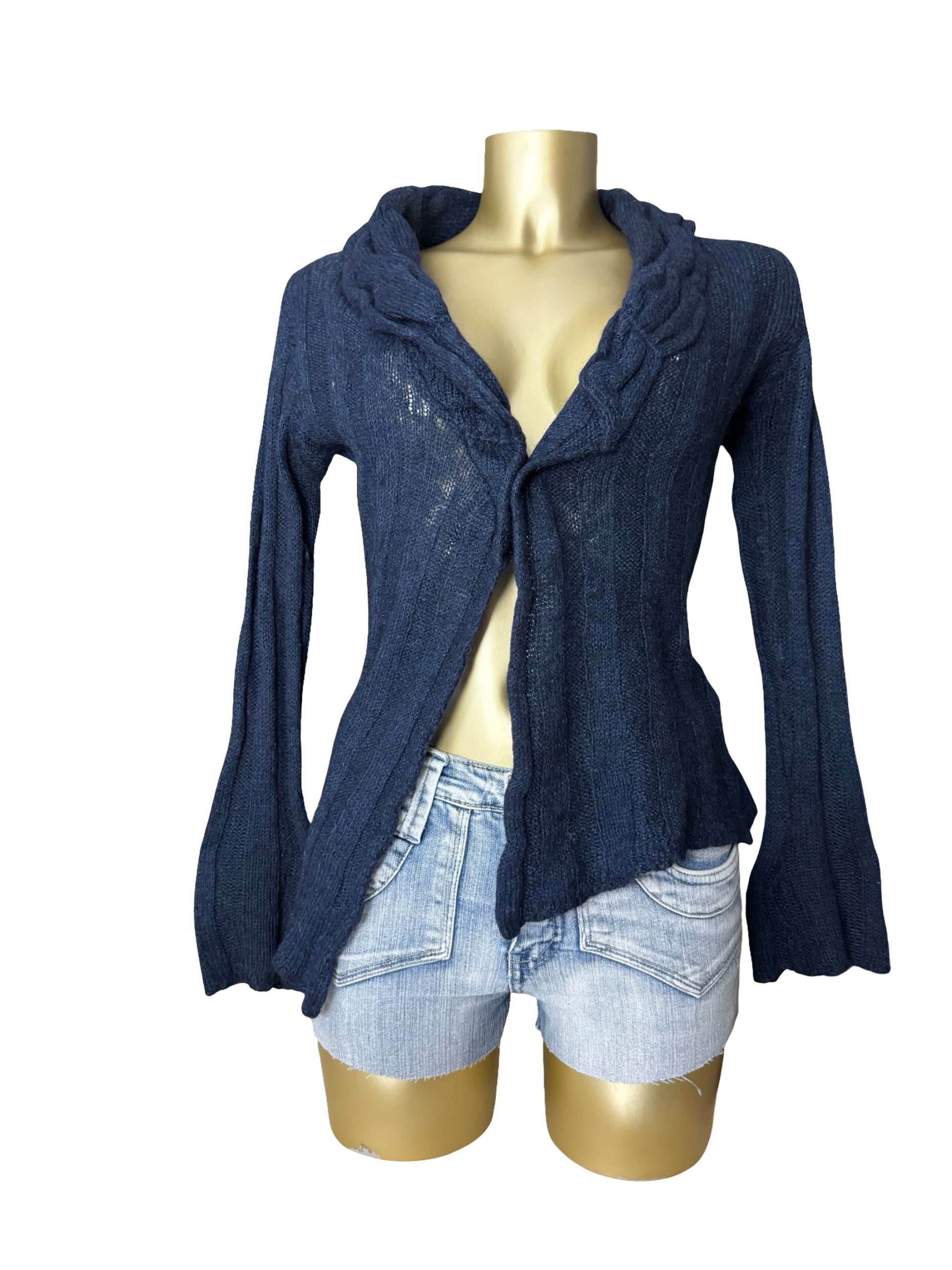 Navy mohair soft tight fit cardigan jumper (S)