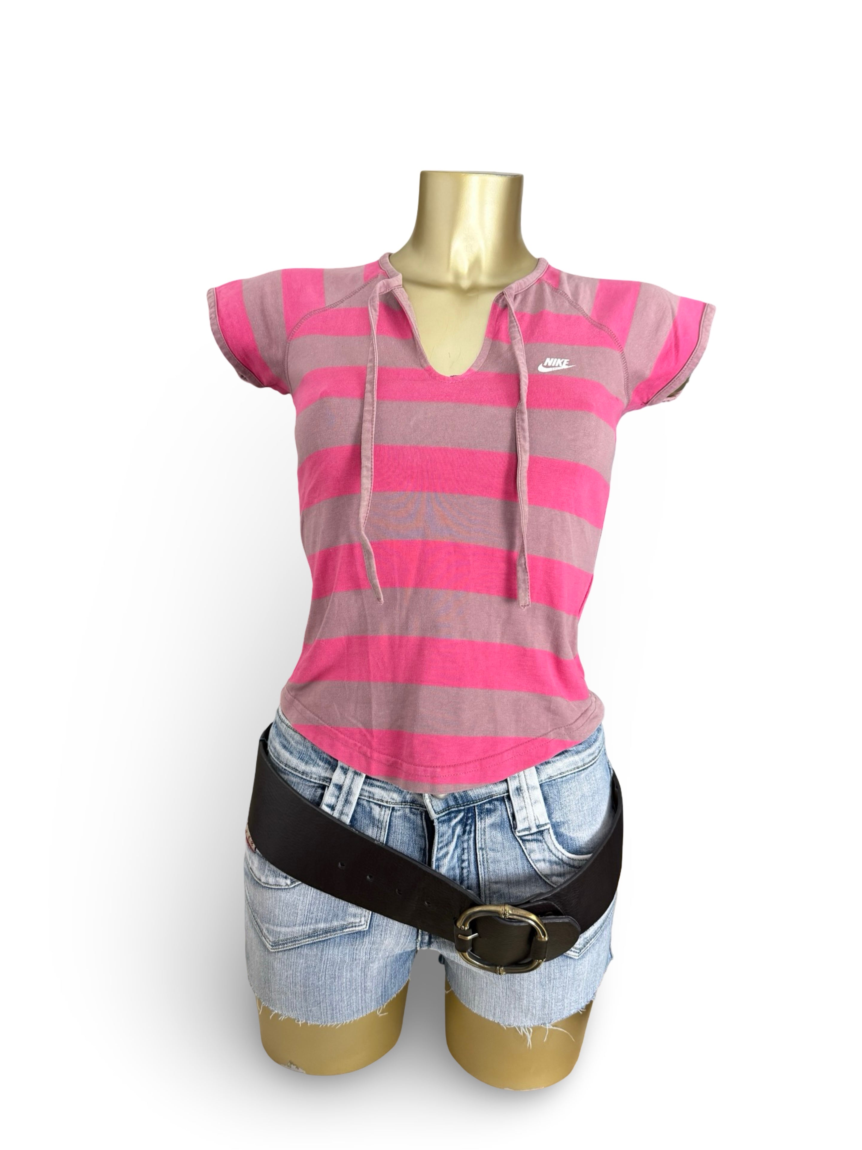 Pink striped activewear cotton tee (S)