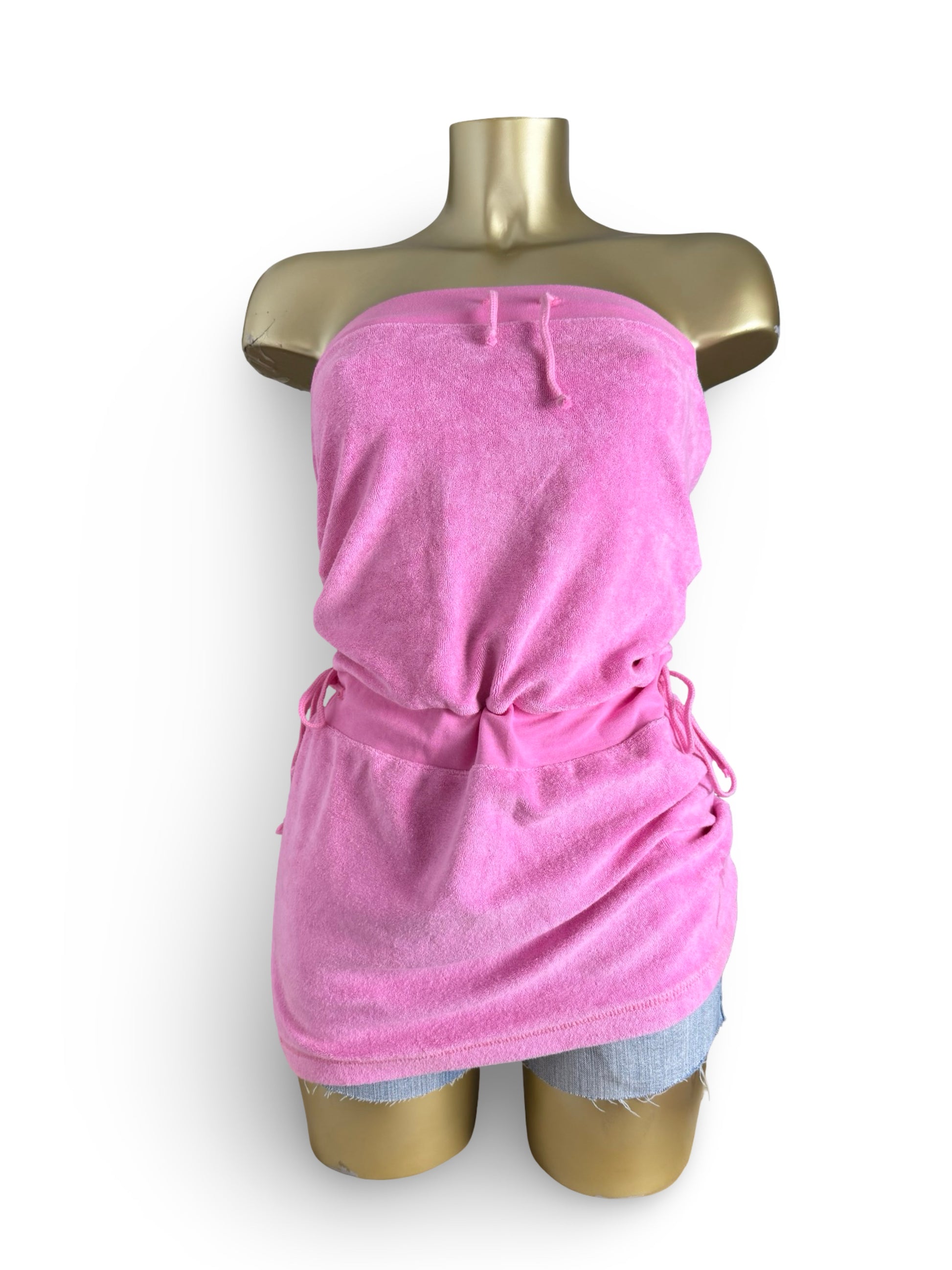Pink velvet cotton mini dress (XS)