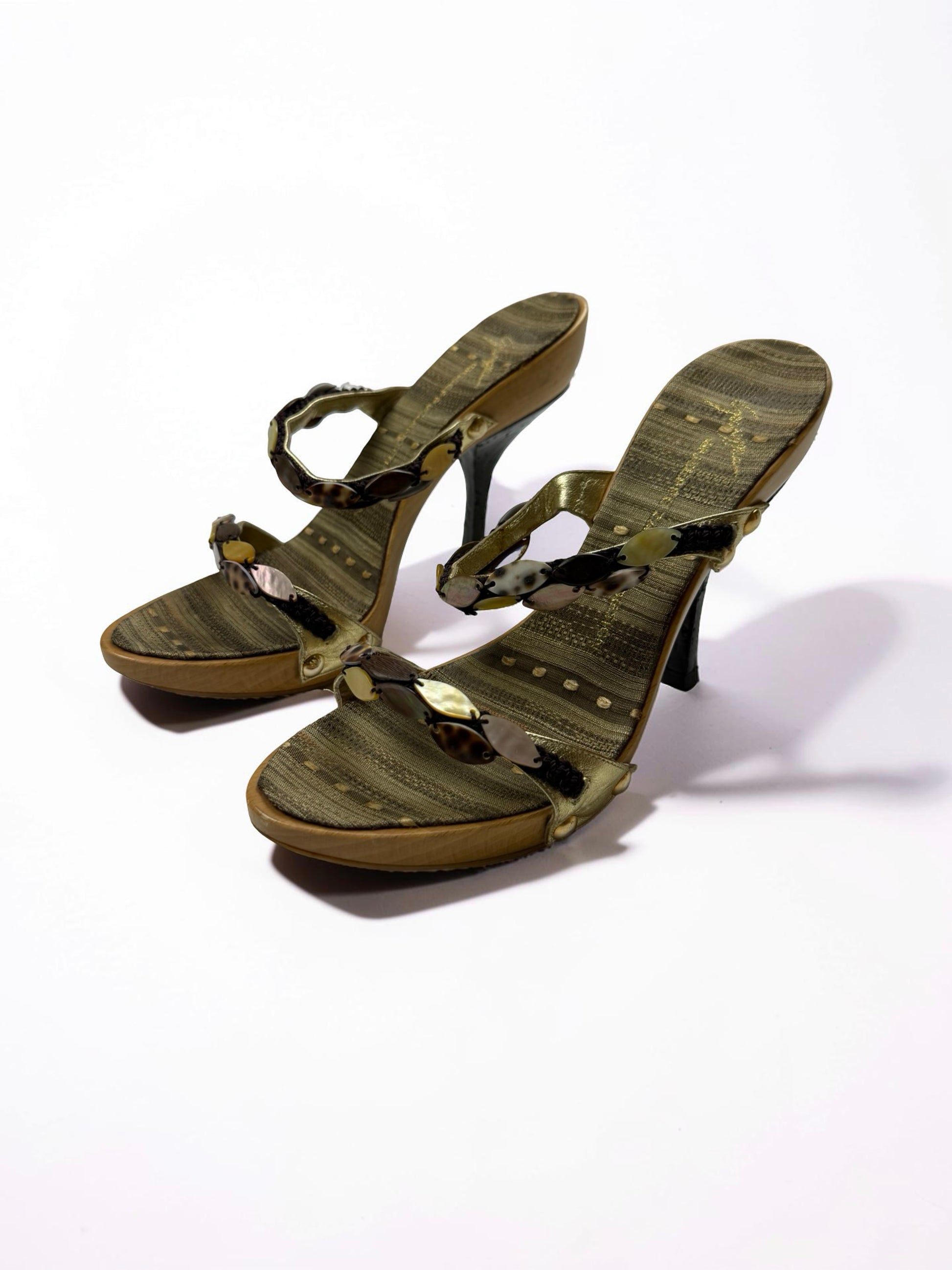 Khaki seashells heels mules (37)