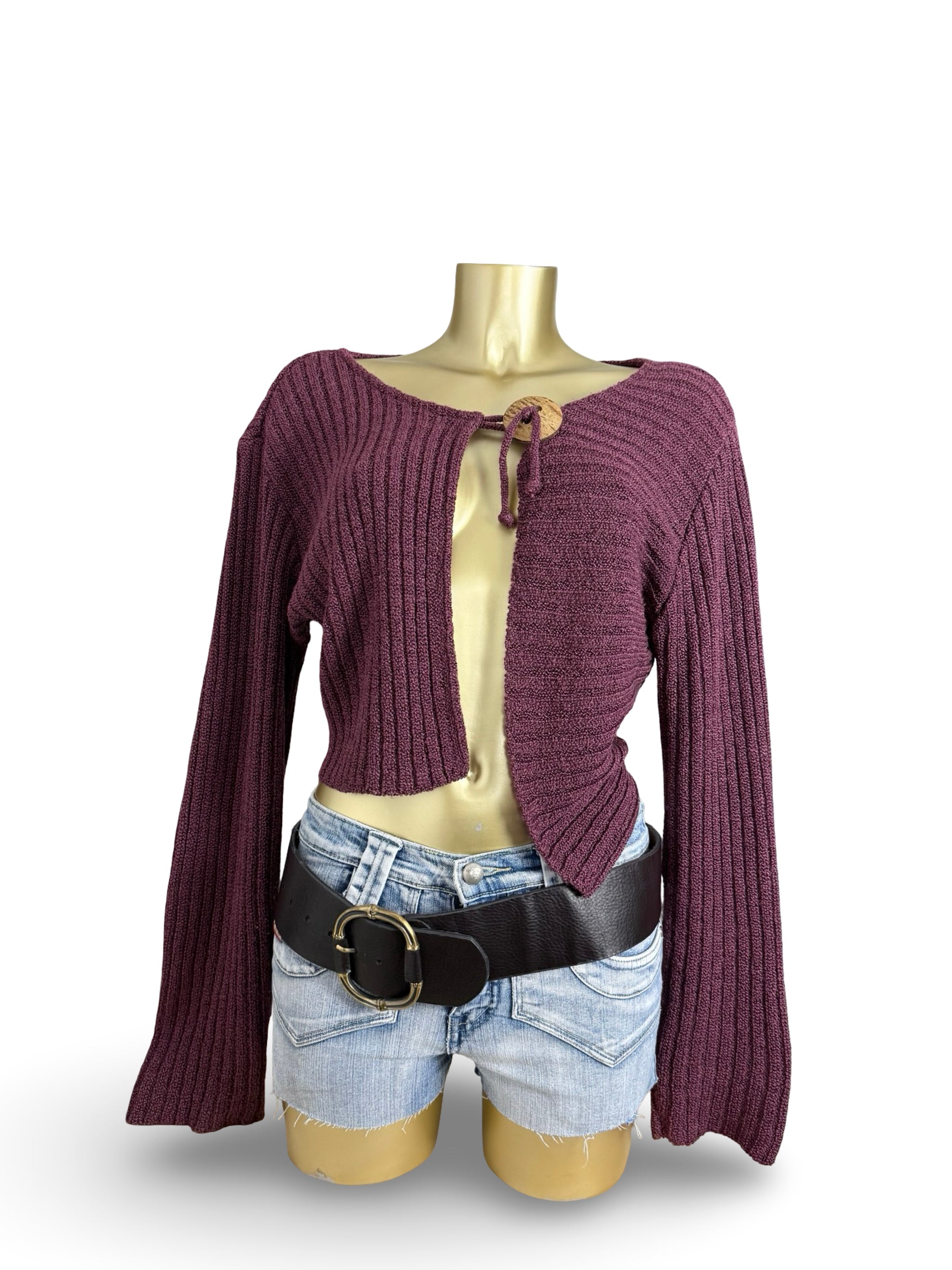 Purple ribbed cardigan jumper (XL)