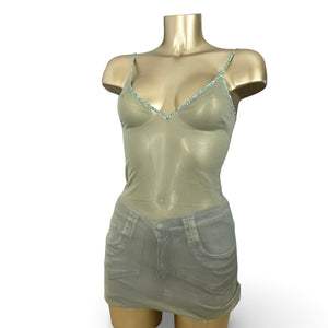 Khaki see trough babydoll mini dress (XS)