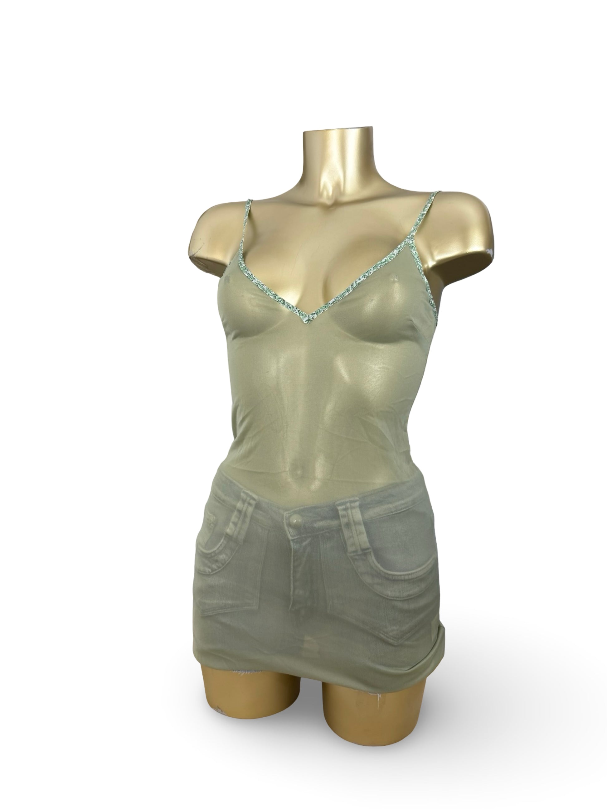 Khaki see trough babydoll mini dress (XS)