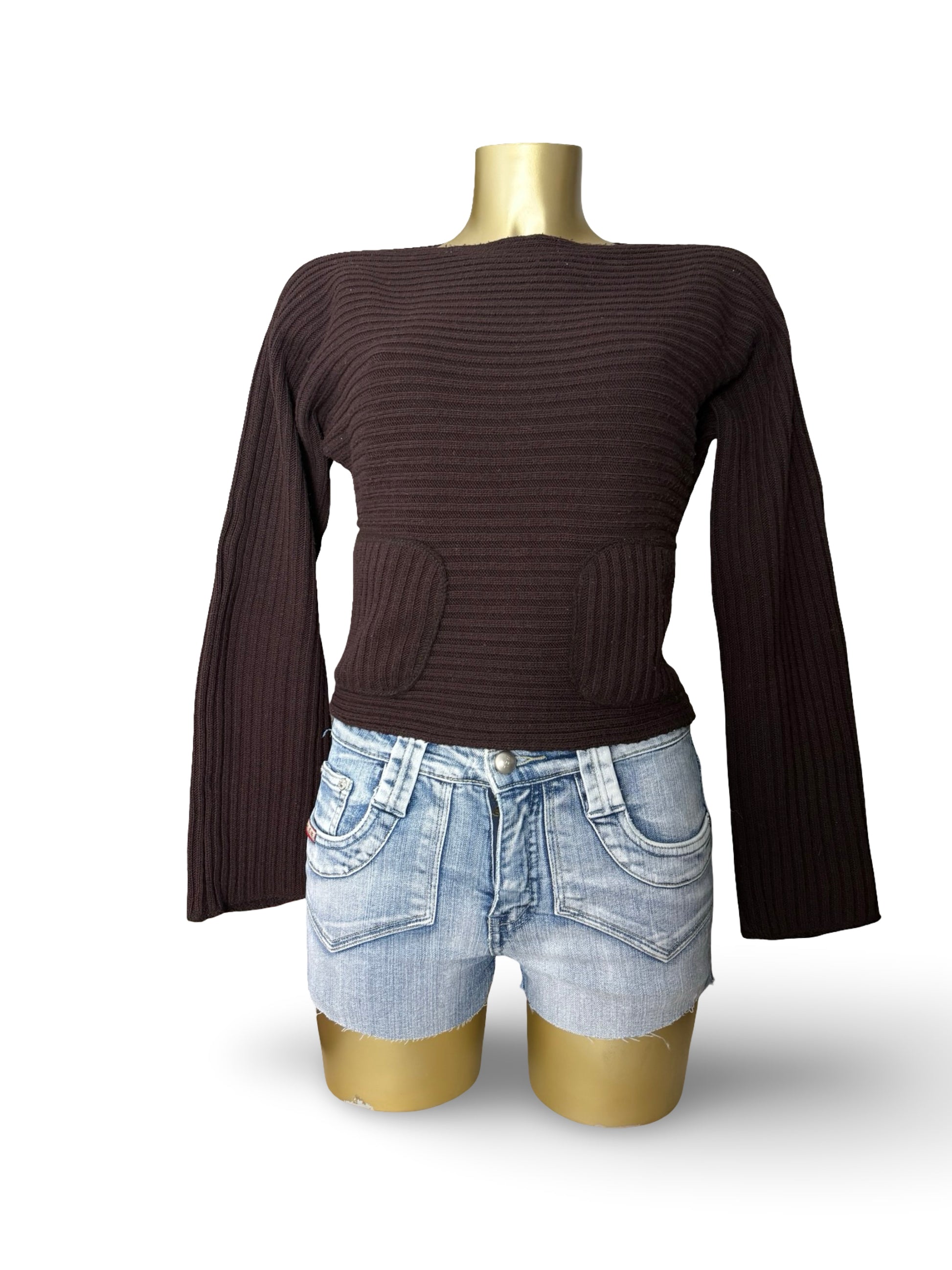 Brown ribbed jumper with pockets (XL)