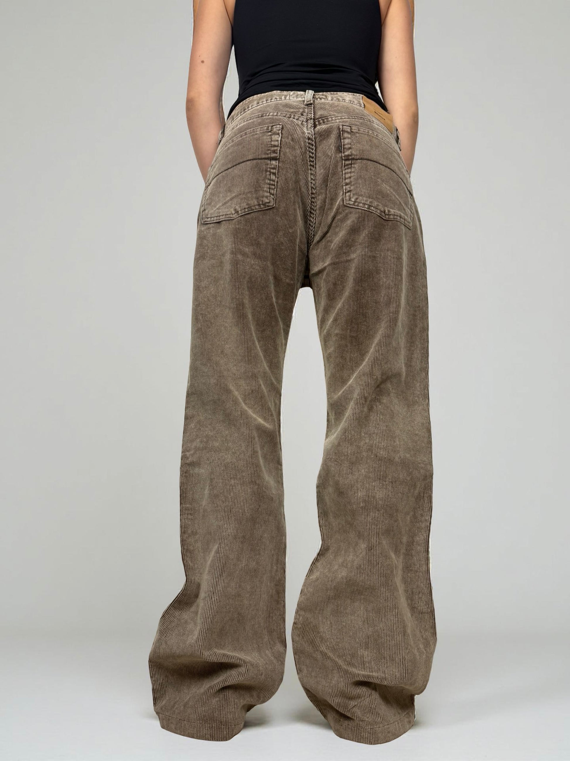 Beige ribbed velvet denim low rise baggy pants (XL)