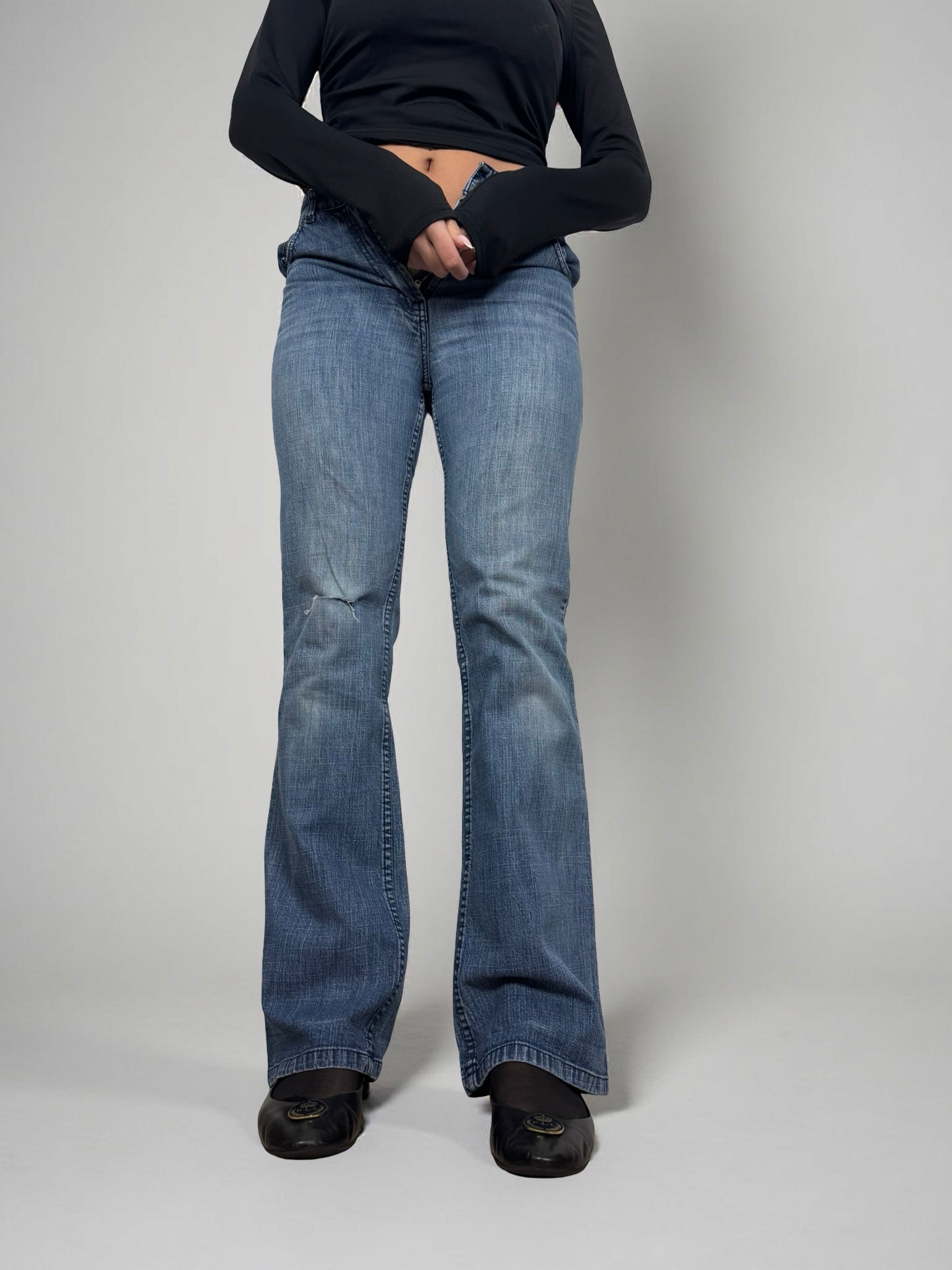 Blue denim cotton mid rise bootcut pants (XS)