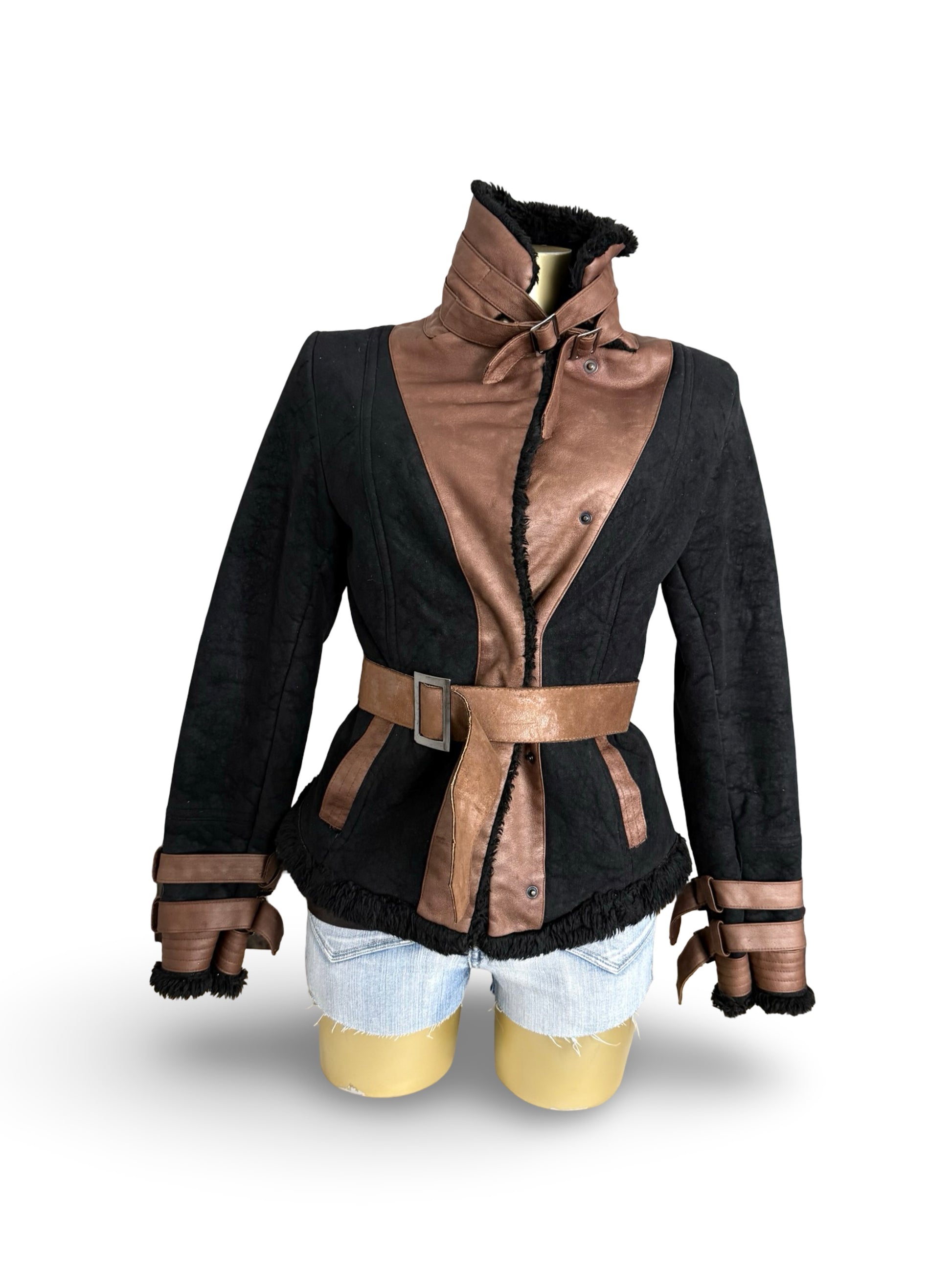 Black suede tight fit biker coat (M/L)