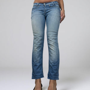 Blue denim low rise straight legs pants (S)