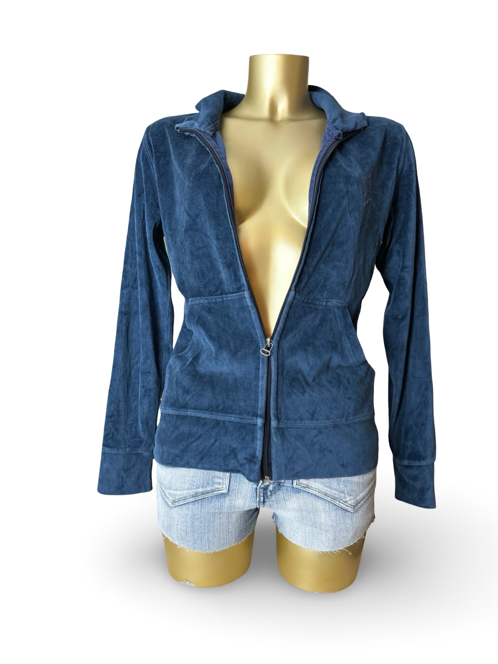 Blue velvet zip up sweatshirt (M)