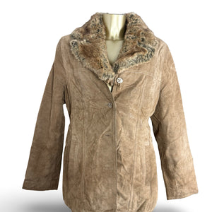 Beige real suede leather trench coat (XXL)