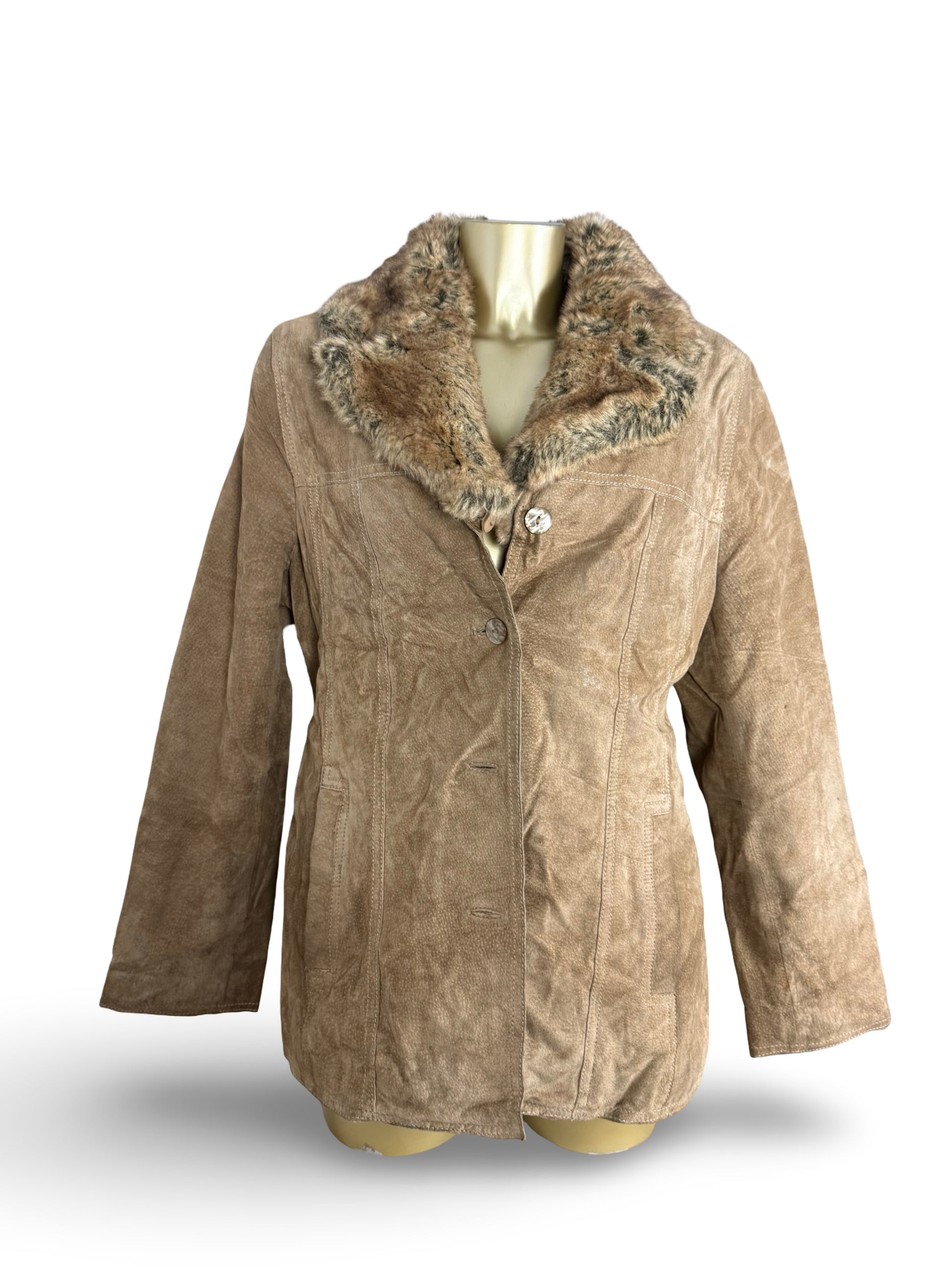 Beige real suede leather trench coat (XXL)