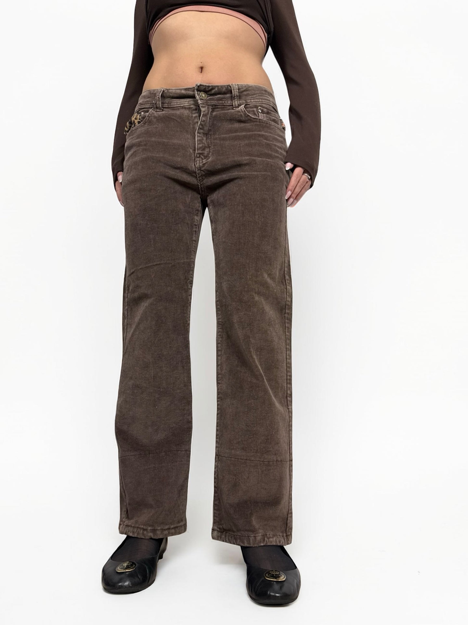Brown velvet ribbed panther baggy pants (M)