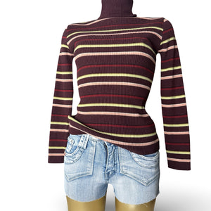 Purple striped stretchy turtleneck wool  jumper (S/M)