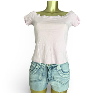 Baby pink off shoulder 100% cotton tee (L)