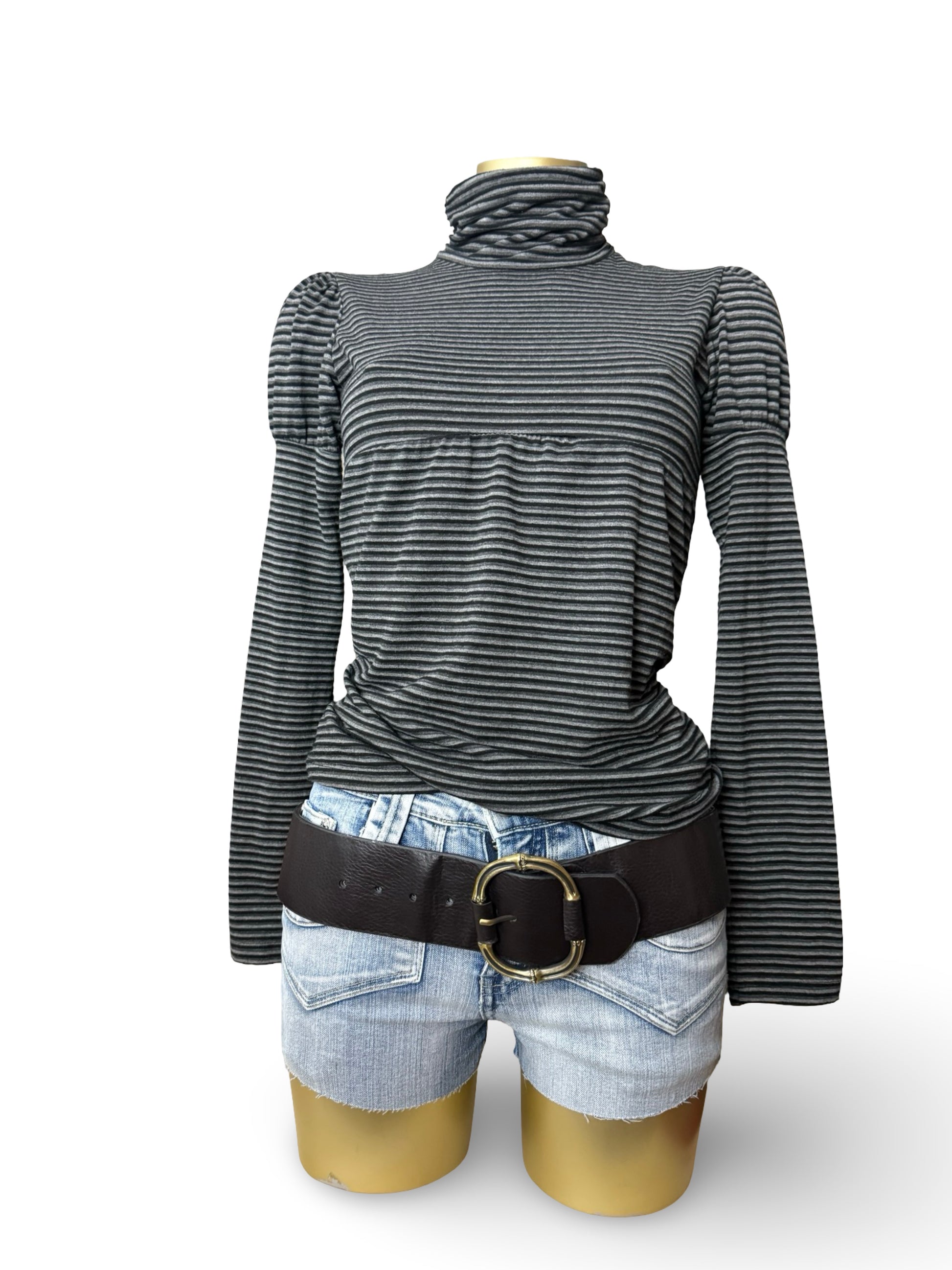 Grey striped turtleneck long sleeves top (M)