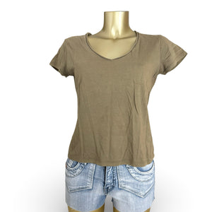 Khaki V neck 100% cotton tee (XL)