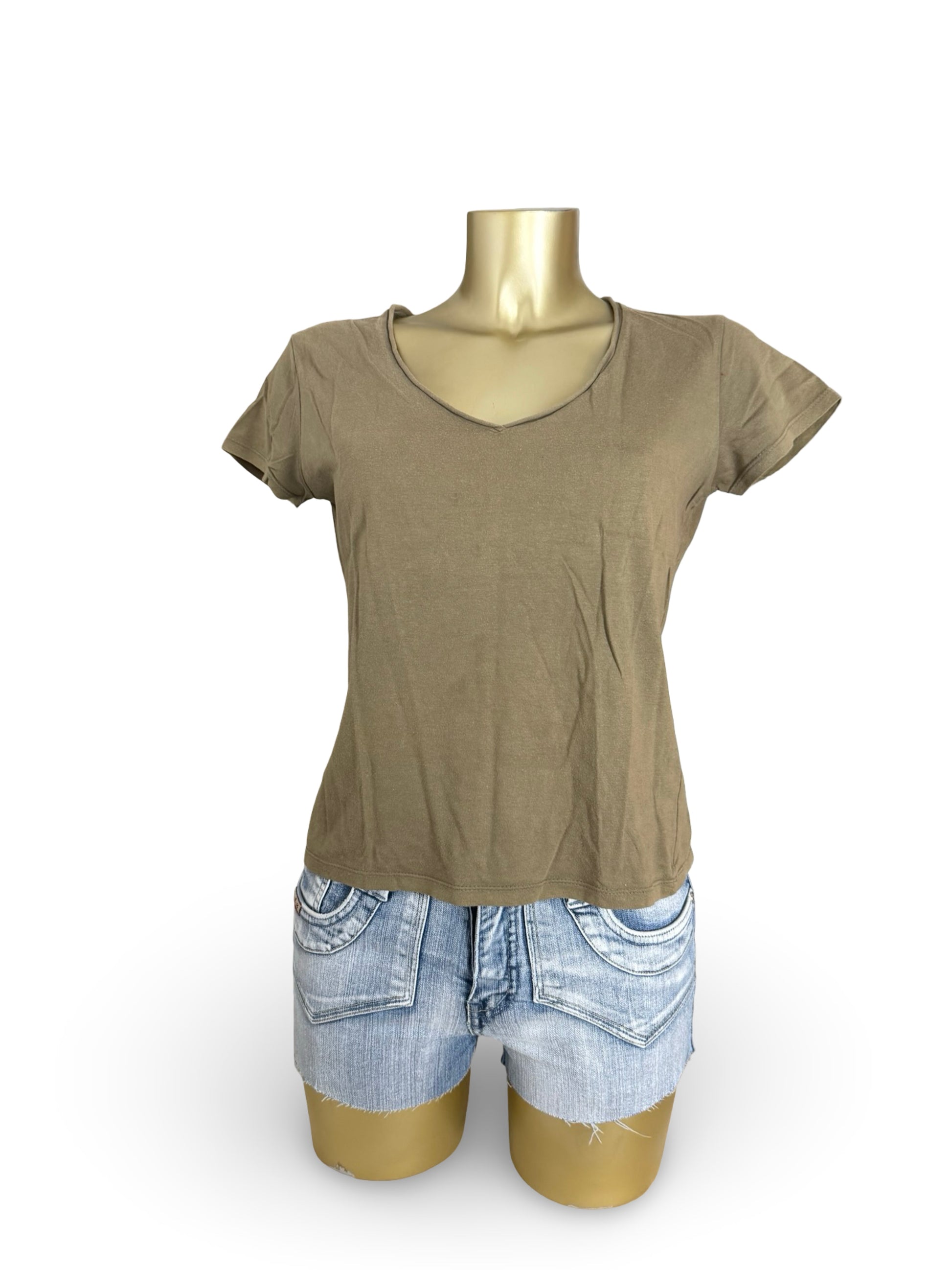 Khaki V neck 100% cotton tee (XL)