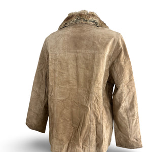 Beige real suede leather trench coat (XXL)