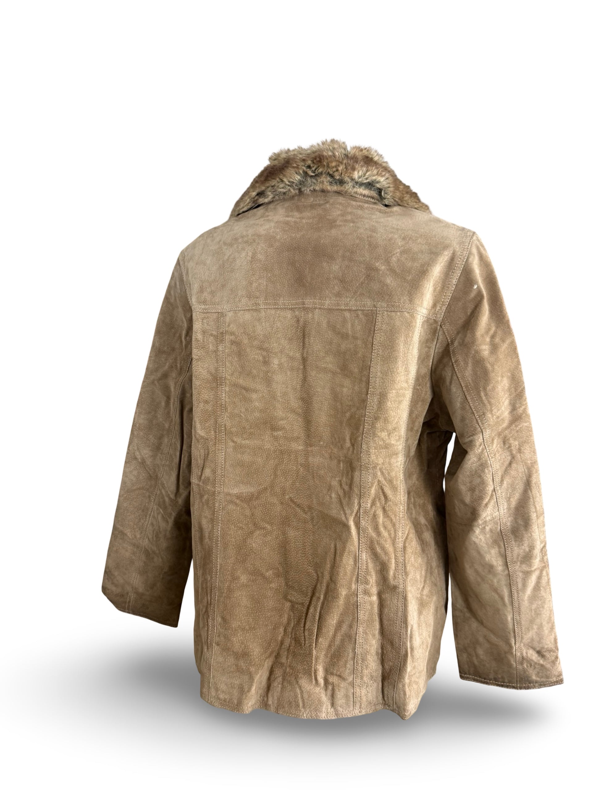 Beige real suede leather trench coat (XXL)