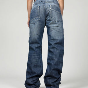Blue denim low rise baggy pants (M)