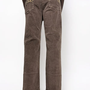 Brown velvet ribbed panther baggy pants (M)
