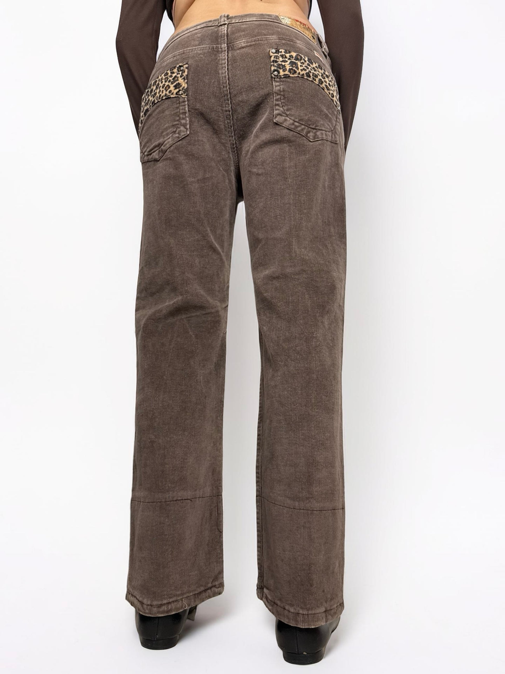 Brown velvet ribbed panther baggy pants (M)