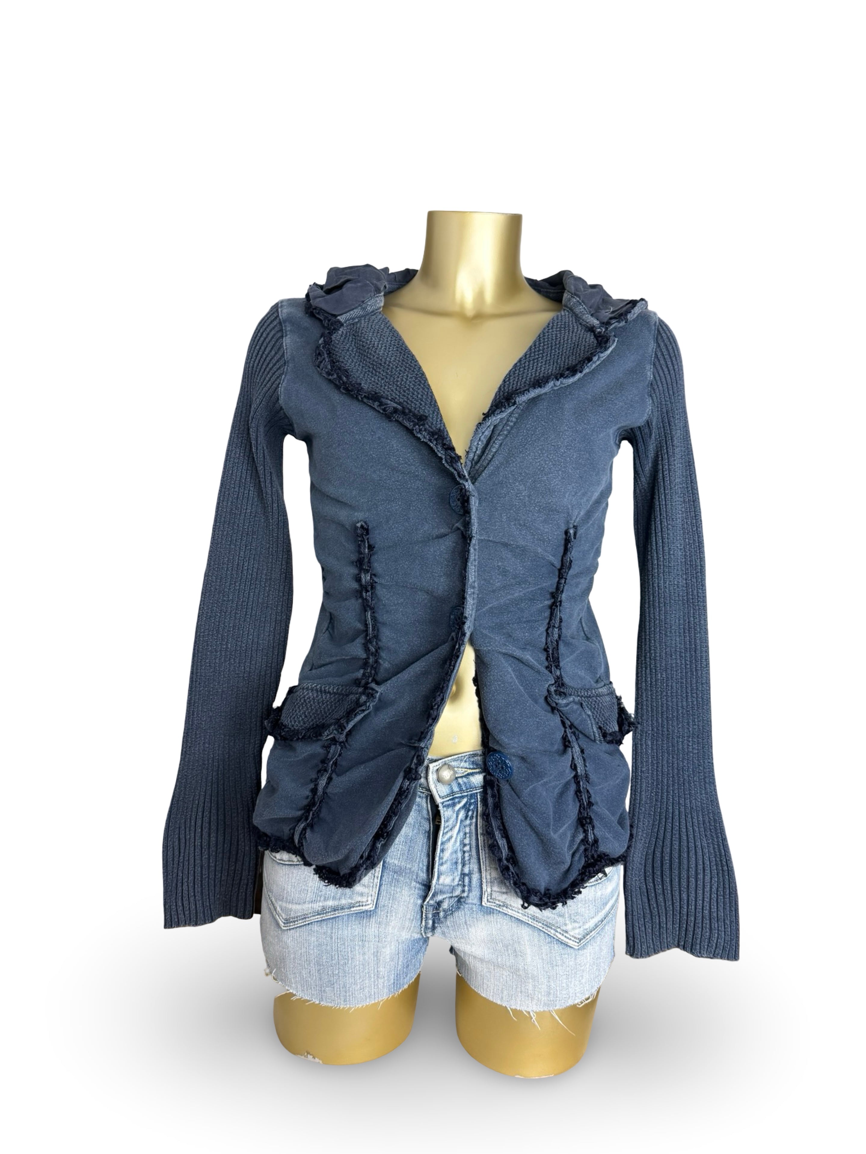 Navy blue ruched cotton blazer jacket (M)