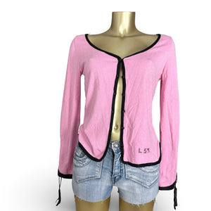Pink lace up cardigan jumper (L)