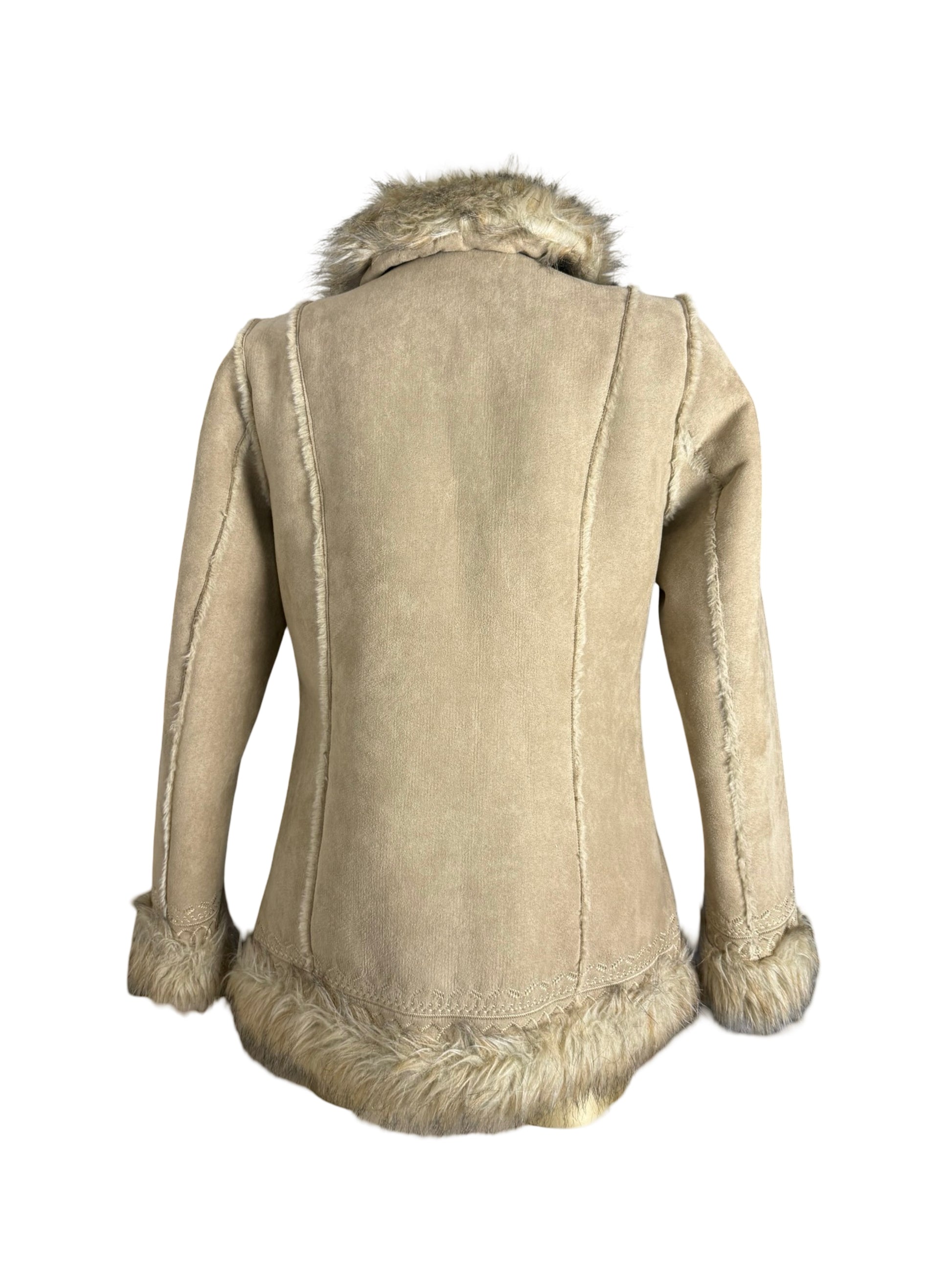Beige inside fleece faux fur neck suede afghan coat (M/L)