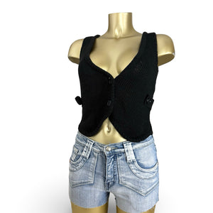 Black knitted waistcoat sleeveless blazer (M)