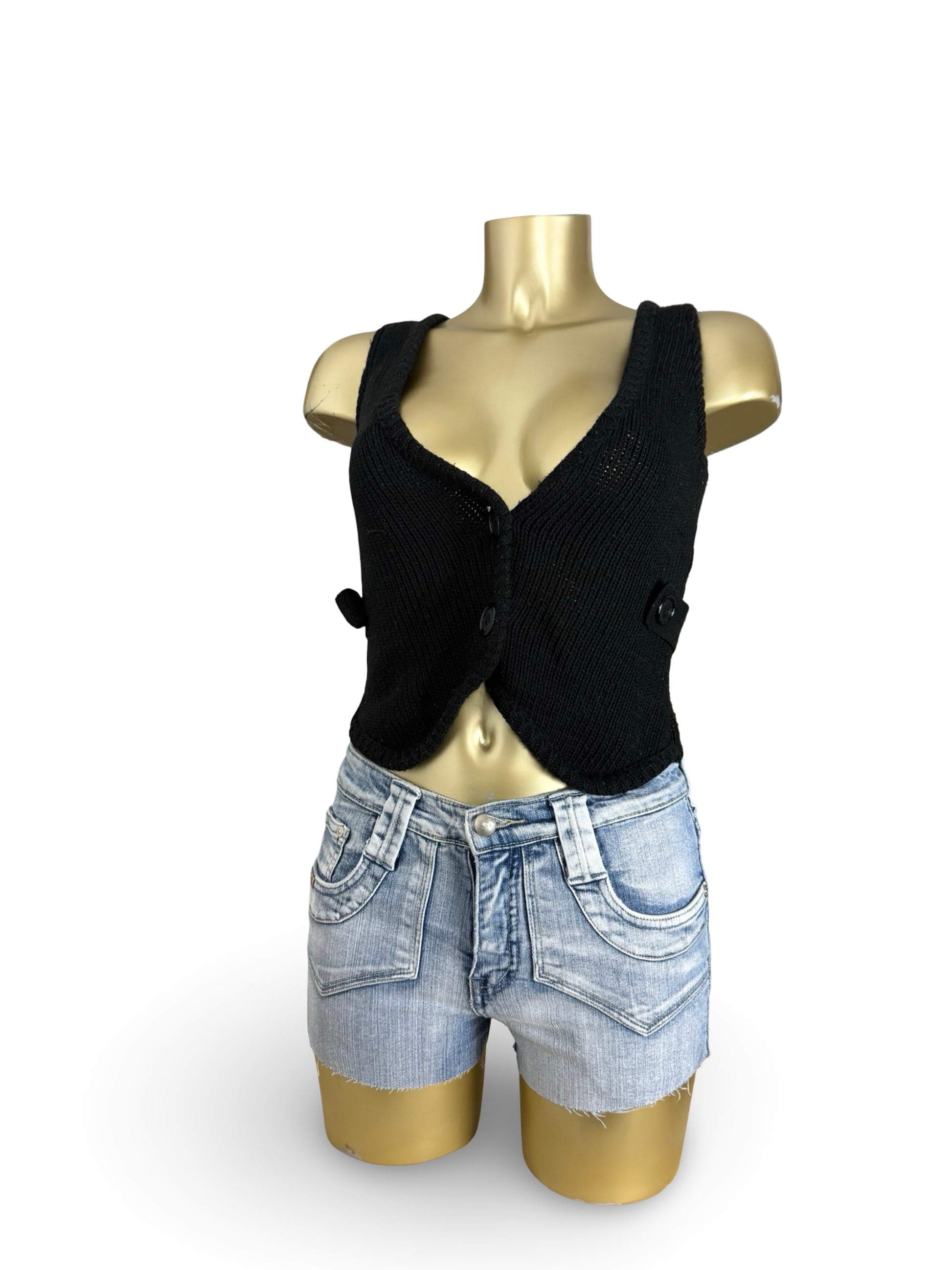 Black knitted waistcoat sleeveless blazer (M)