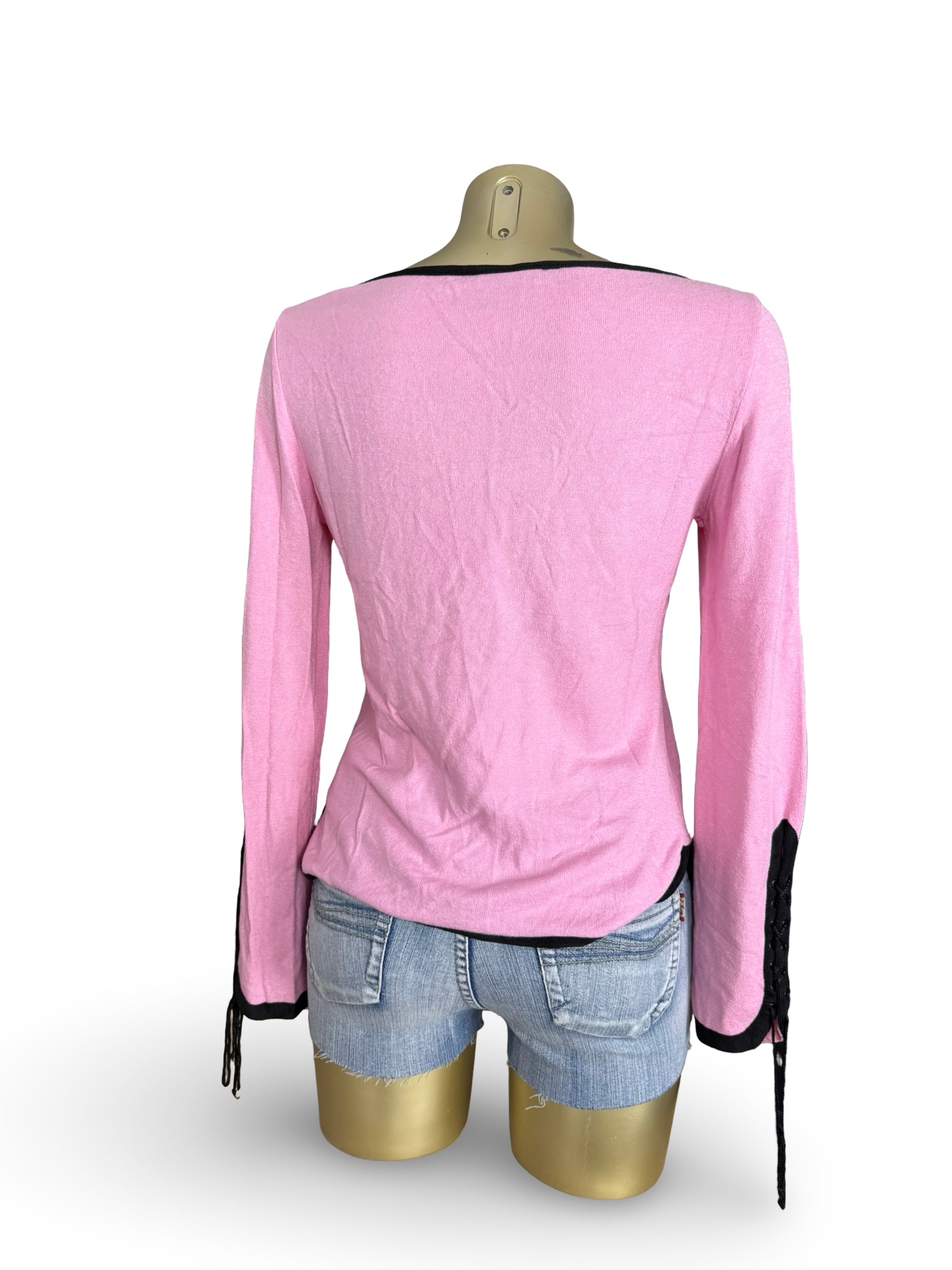 Pink lace up cardigan jumper (L)